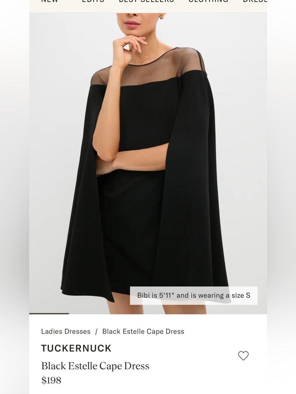 Tuckernuck Black Estelle Cape Sheath Mini Dress with Sheer Yoke